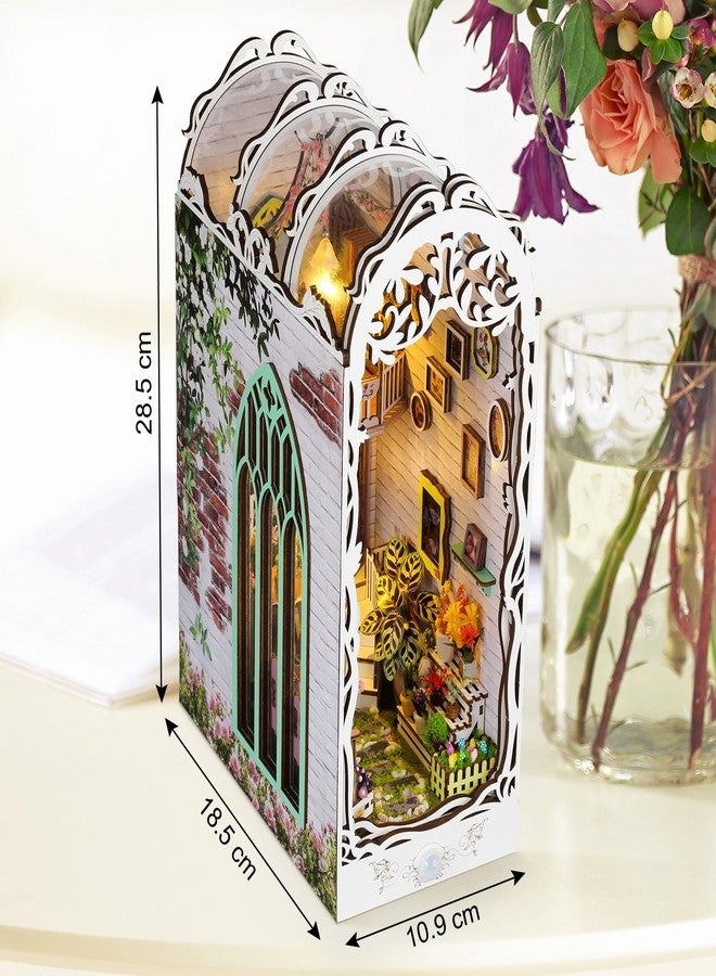 Foyucool Book Nook Kit - DIY Miniature Dollhouse Kits for Adults, Booknook Bookshelf Insert with LED Light, 3D Wooden Puzzle Bookend Insert, Hobbies Gifts for Family and Friends, Flower House - Image 2